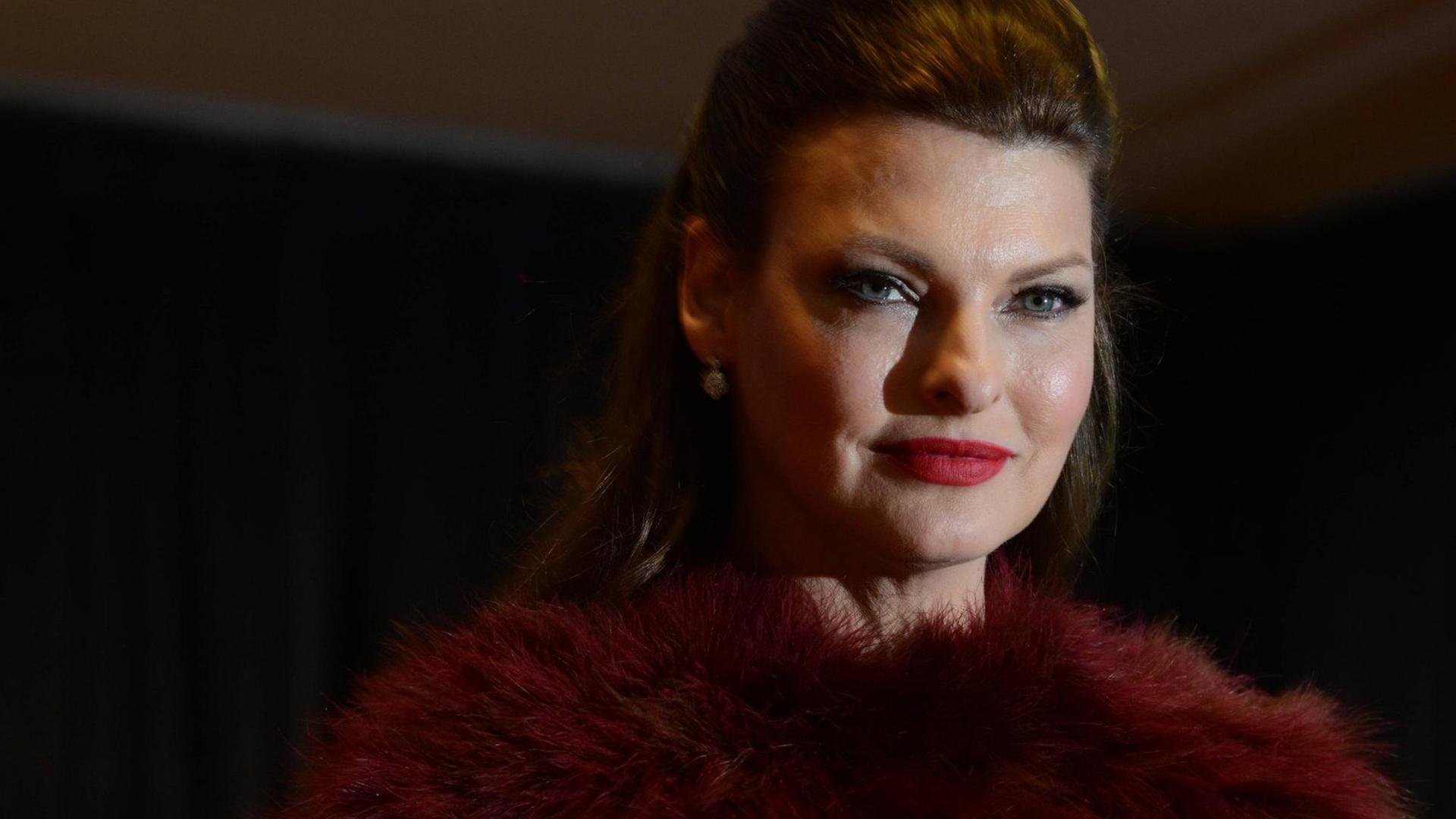 Model Linda Evangelista auf dem roten Teppich des White House, Washington, 2014. Model Linda Evangelista auf dem roten Teppich des White House, Washington, 2014.