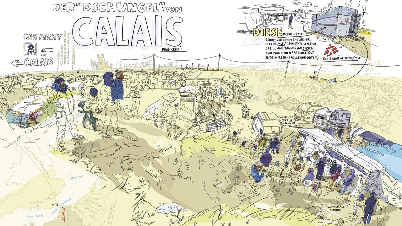 Bild aus Oliver Kuglers Comicreportage "Calais" Bild aus Oliver Kuglers Comicreportage "Calais"