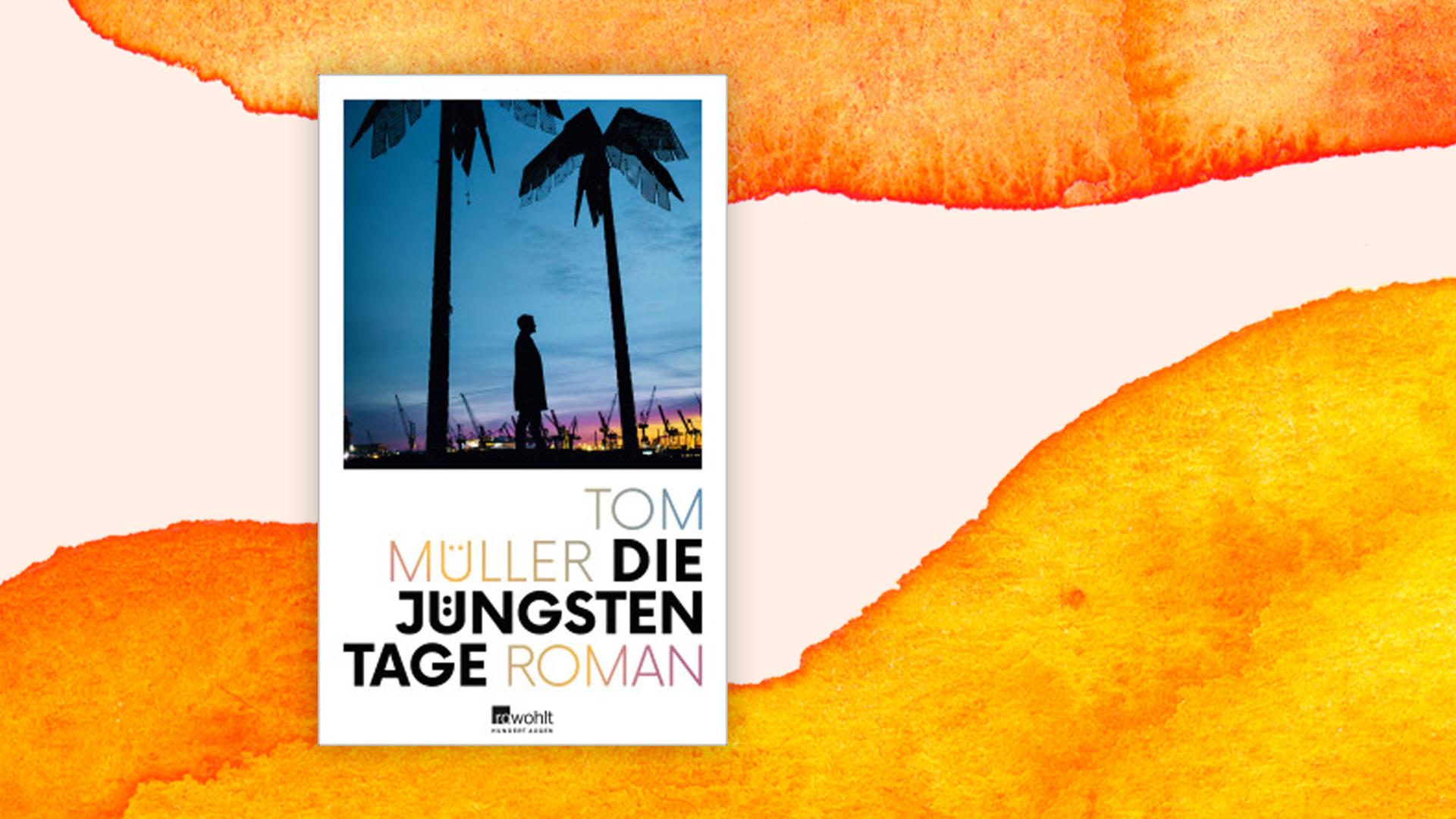 Buchcover des Romans "Die jüngsten Tage" auf grafischem Hintergrund Buchcover des Romans "Die jüngsten Tage" auf grafischem Hintergrund
