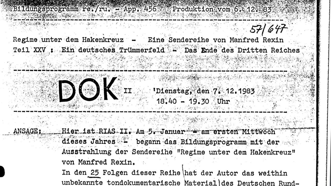 Manuskript zur Sendereihe "Regime unter dem Hakenkreuz" von Manfred Rexin. Manuskript zur Sendereihe "Regime unter dem Hakenkreuz" von Manfred Rexin.