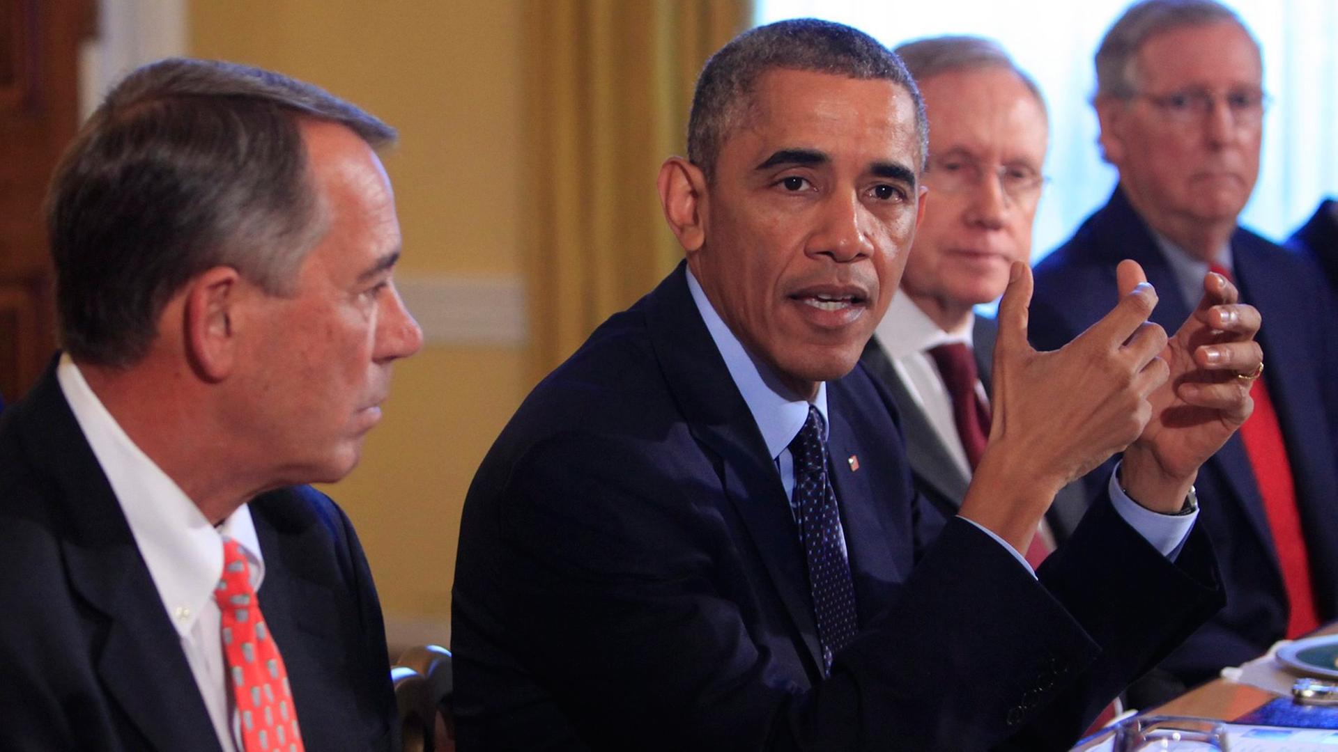 US-Präsident Barack Obama (Mitte) beim "Powerlunch" mit Republikanern, darunter John Boehner (links). US-Präsident Barack Obama (Mitte) beim "Powerlunch" mit Republikanern, darunter John Boehner (links).