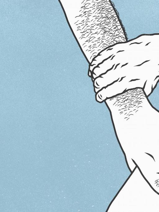 Eine Illustration zeigt wie Hände verschiedenen Alters andere Handgelenke als Zeichen der Unterstützung berühren.