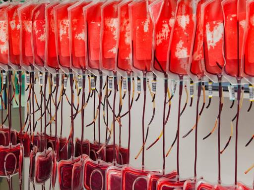 Blutkonserven von Spenderblut im Blutlabor