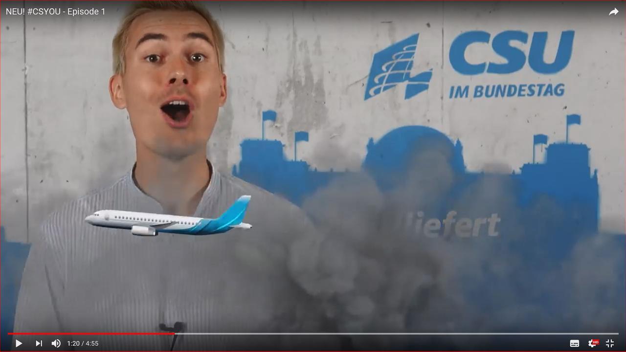 In der ersten Folge von #CSYOU thematisiert der CSU-Youtuber die Klimabilanz von Gretas Atlantiküberquerung sowie die Reiseaktivitäten der grüner Abgeordneter im Bundestag. In der ersten Folge von #CSYOU thematisiert der CSU-Youtuber die Klimabilanz von Gretas Atlantiküberquerung sowie die Reiseaktivitäten der grüner Abgeordneter im Bundestag.