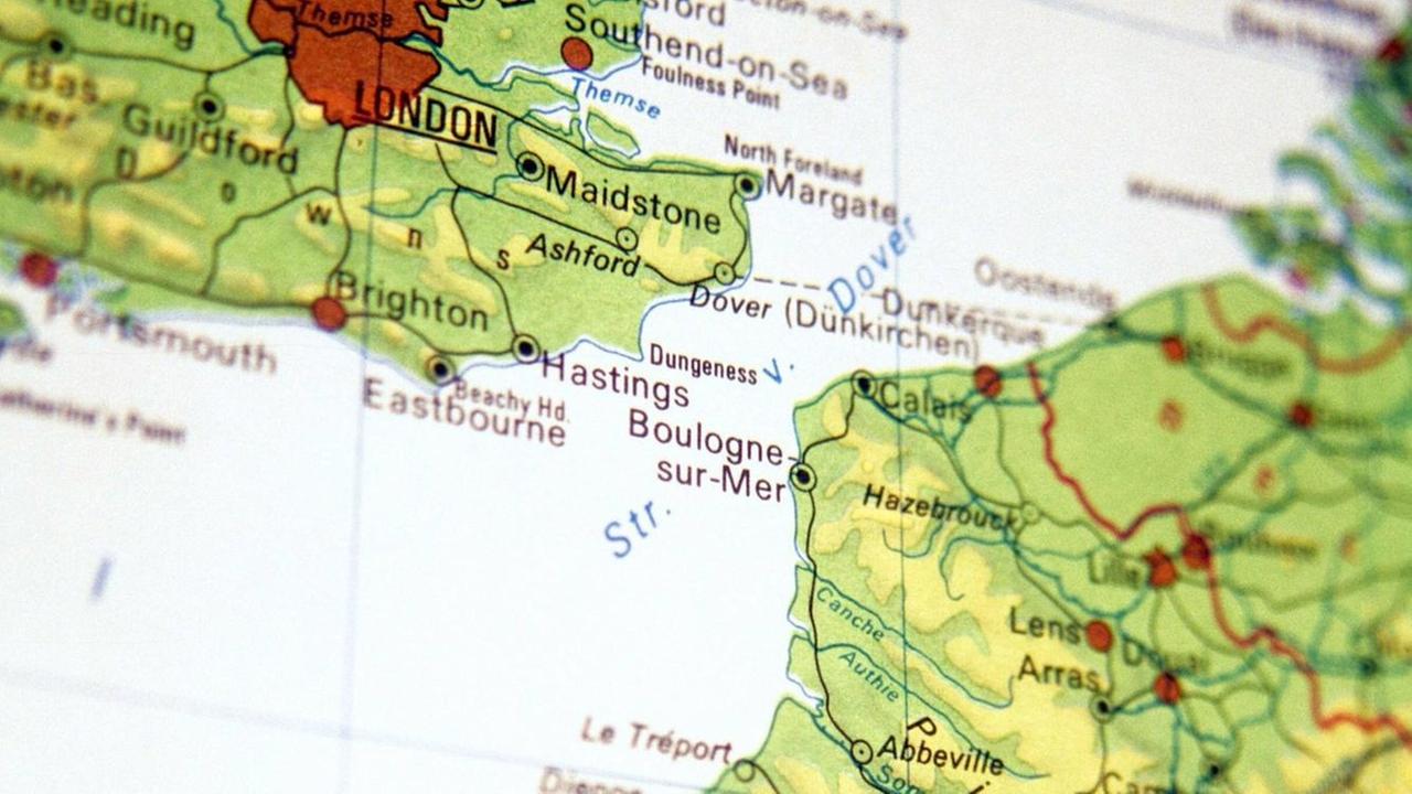 Ärmelkanal zwischen Calais und Dover - Landkartenausschnitt Ärmelkanal zwischen Calais und Dover - Landkartenausschnitt