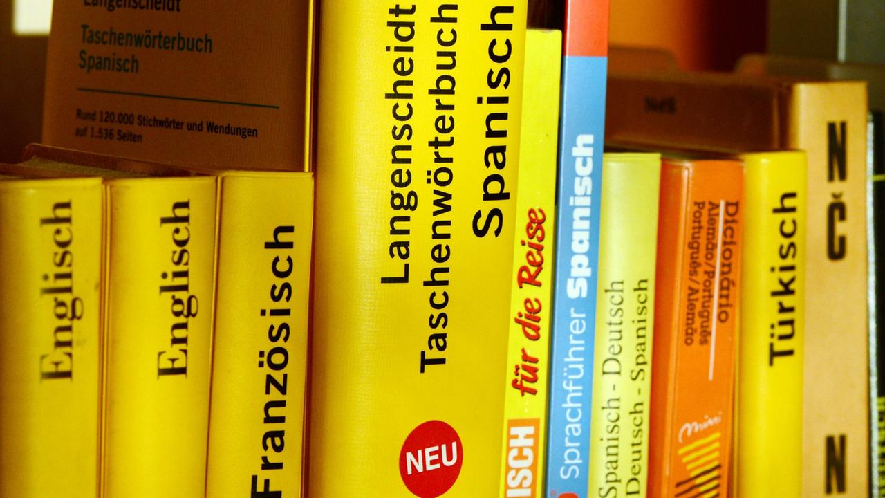 Verschiedene Wörterbücher für unterschiedliche Sprachen stehen am 30.12.2012 in Berlin in einem Regal. Verschiedene Wörterbücher für unterschiedliche Sprachen stehen am 30.12.2012 in Berlin in einem Regal.