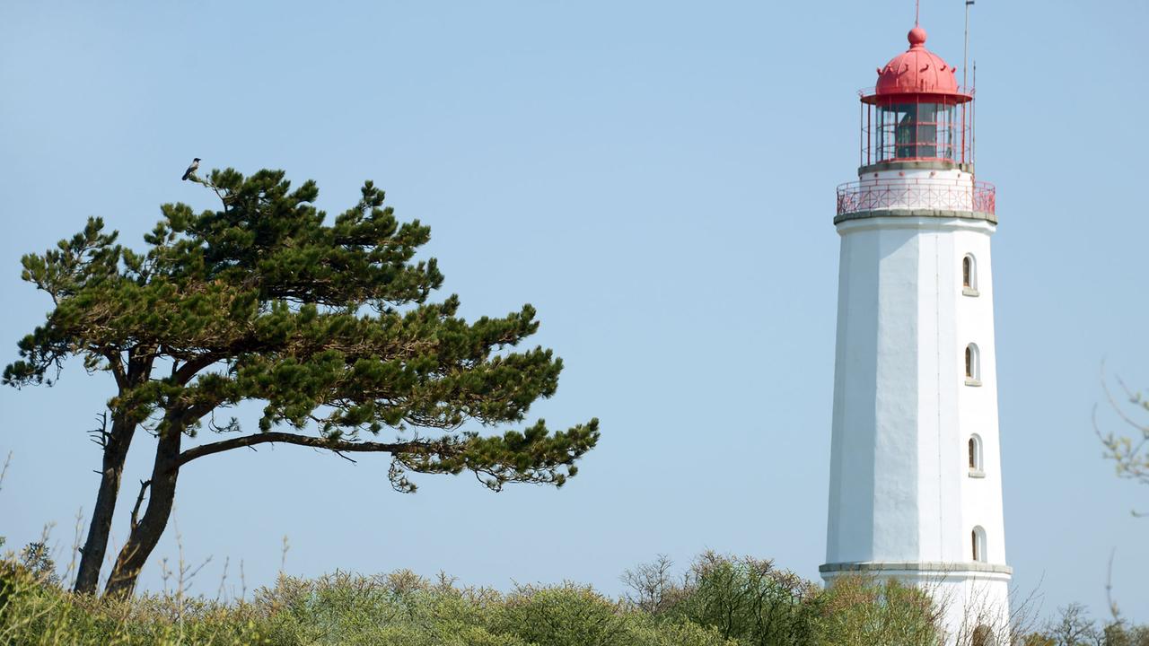 Der Leuchtturm in dem Ort Kloster auf Hiddensee Der Leuchtturm in dem Ort Kloster auf Hiddensee