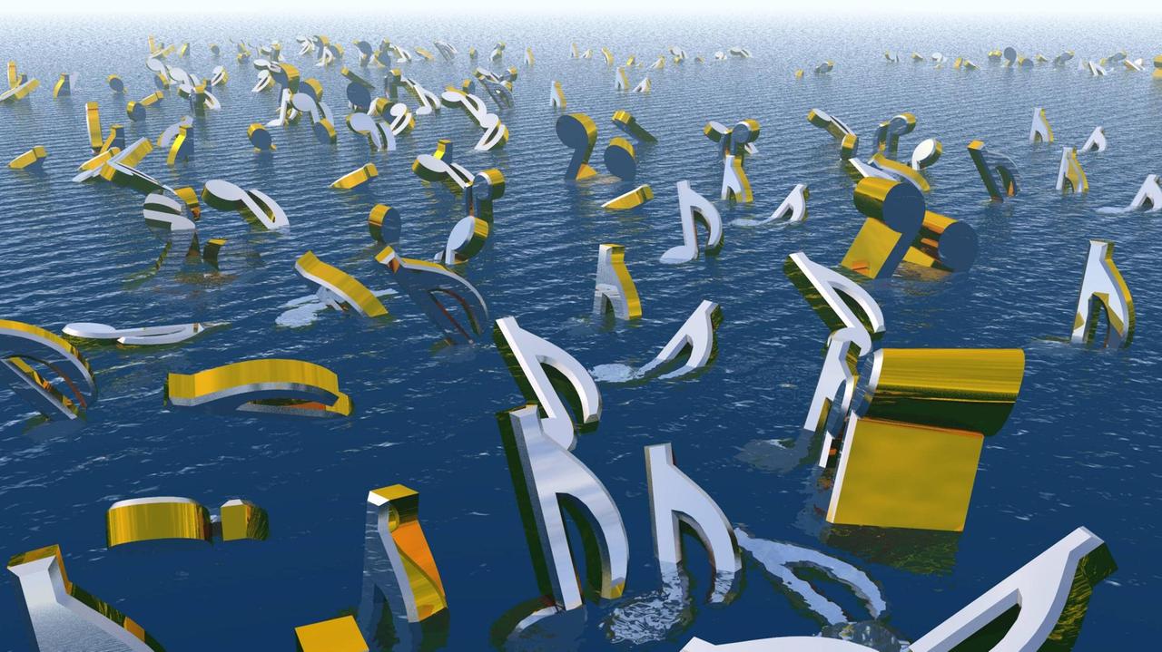 Noten treiben auf einer Wasserfläche in den Horizont hinein. Noten treiben auf einer Wasserfläche in den Horizont hinein.