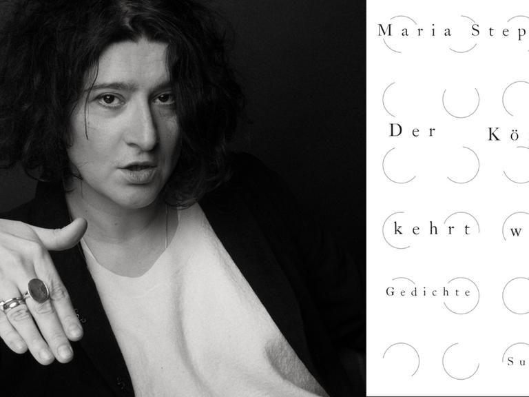 Zu sehen sind die Autorin Stepanova und das Buchcover