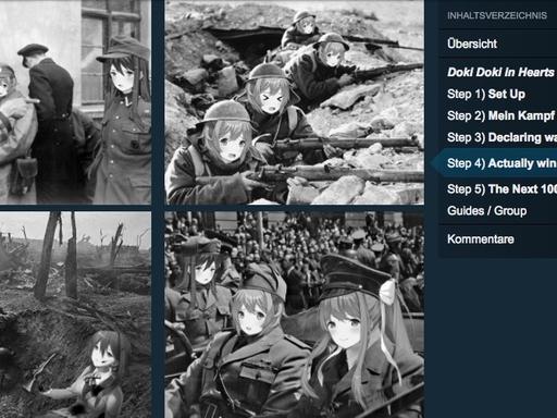 Das Bild zeigt Aufnahmen von NS-Soldaten, deren Gesichter mit Manga-Bildern ersetzt wurden