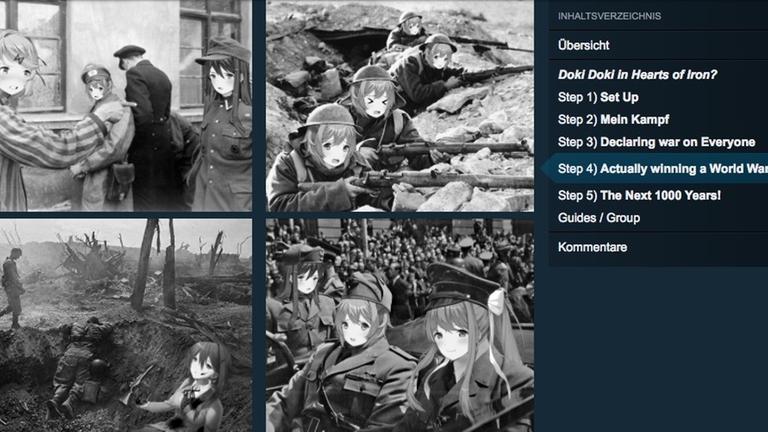 Das Bild zeigt Aufnahmen von NS-Soldaten, deren Gesichter mit Manga-Bildern ersetzt wurden Das Bild zeigt Aufnahmen von NS-Soldaten, deren Gesichter mit Manga-Bildern ersetzt wurden