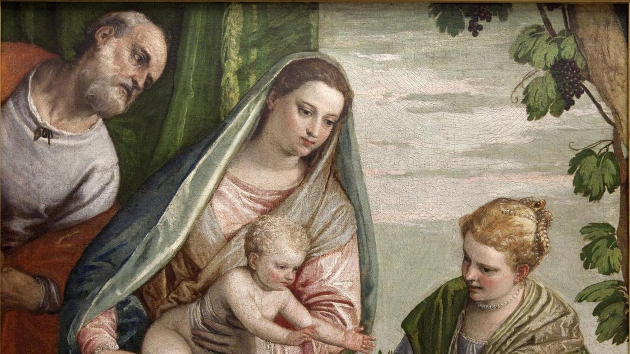 Die Heilige Familie mit der heiligen Dorothee auf einem Gemälde von Paolo Veronese (1528-1588) Die Heilige Familie mit der heiligen Dorothee auf einem Gemälde von Paolo Veronese (1528-1588)