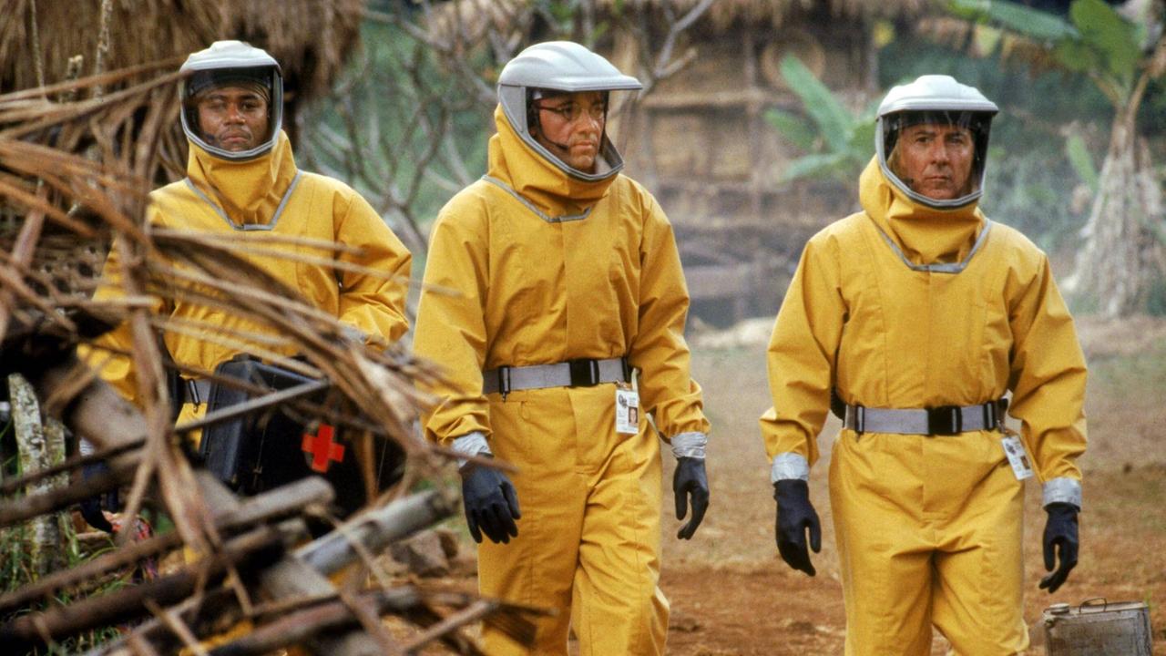 Szene aus dem Kinofilm "Outbreak" mit Cuba Gooding Jr., Kevin Spacey und Dustin Hoffman. Szene aus dem Kinofilm "Outbreak" mit Cuba Gooding Jr., Kevin Spacey und Dustin Hoffman.
