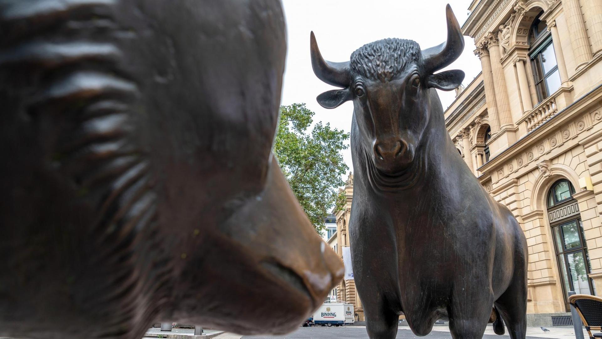 Die Skulpturen von Bulle und Bär auf dem Frankfurter Börsenplatz