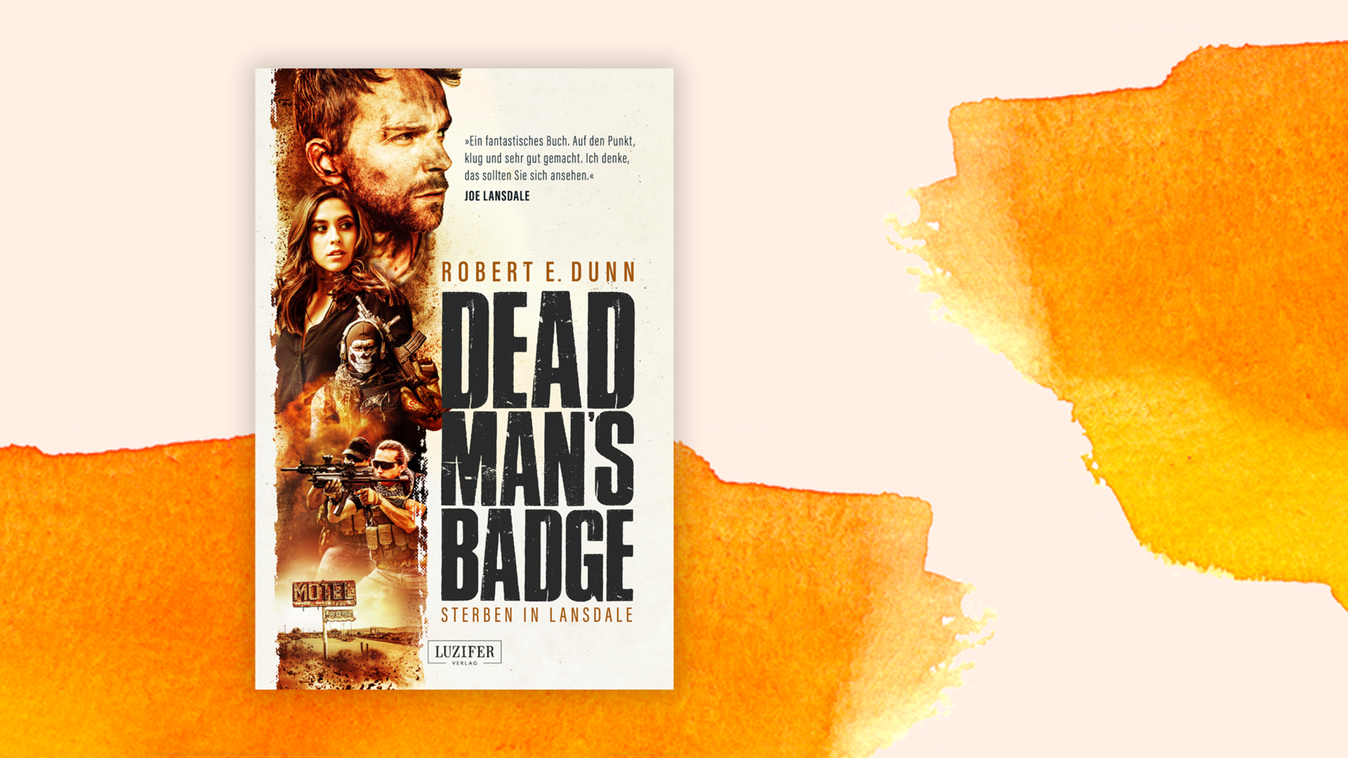 Cover von Robert E. Dunn: "Dead Man's Badge" vor Aquarell-Hintergrund Cover von Robert E. Dunn: "Dead Man's Badge" vor Aquarell-Hintergrund