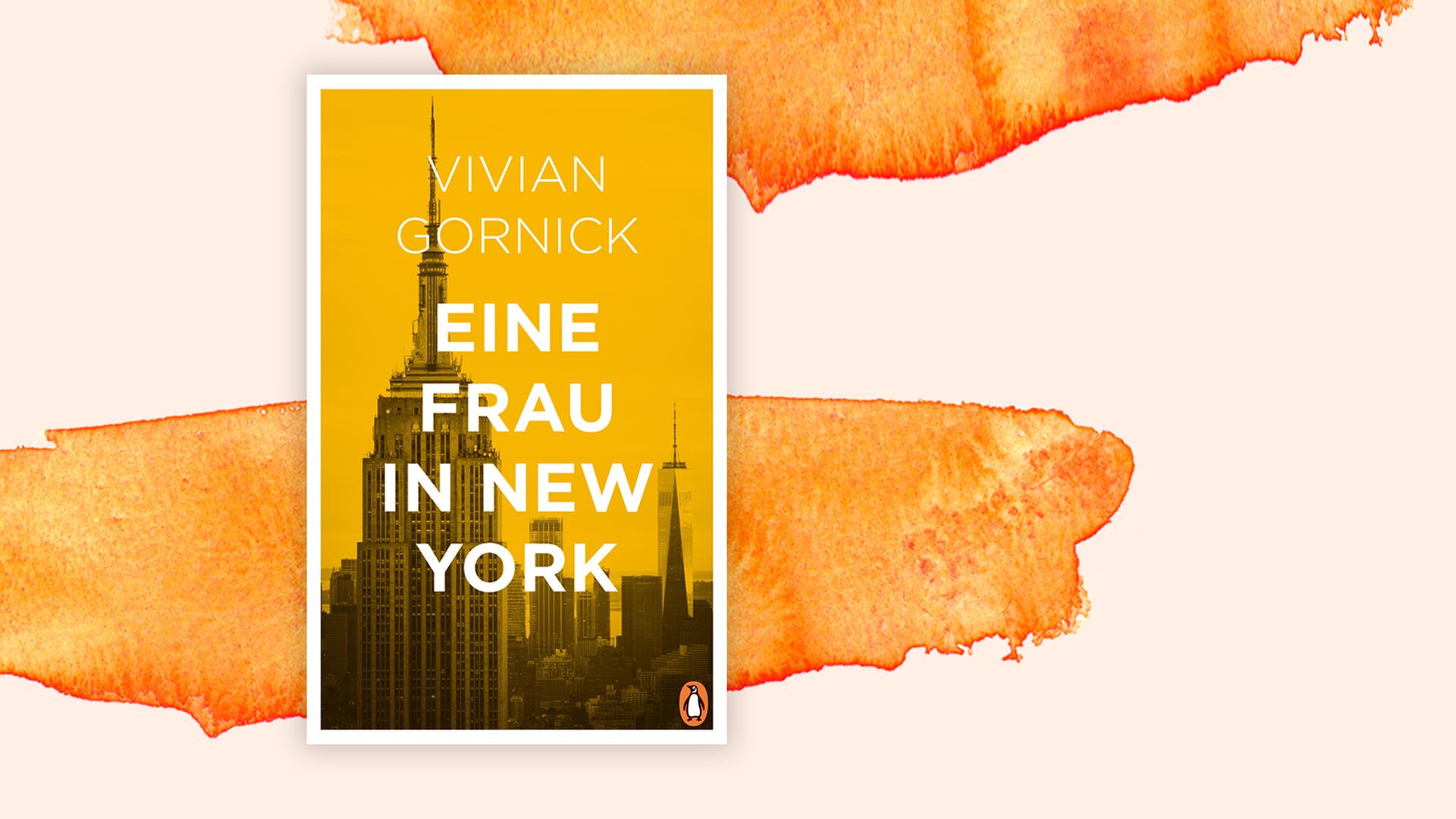 Orangenes Buchcover mit der Skyline von New York, vor einem Aquarell-Hintergrund. Orangenes Buchcover mit der Skyline von New York, vor einem Aquarell-Hintergrund.