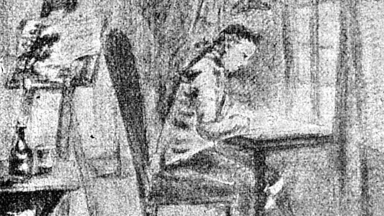 Die Zeichnung von Johann Wolfgang von Goethe (1749-1832) zeigt den Dichter in seinem Arbeitszimmer. Die Zeichnung von Johann Wolfgang von Goethe (1749-1832) zeigt den Dichter in seinem Arbeitszimmer.