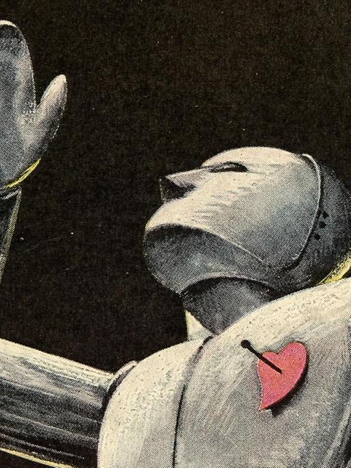 Auf einem Magazincover aus dem Jahr 1949 ist eine Zeichnung zu sehen: ein Roboter, der seine Hand zum dunklen Sternenhimmel hin hebt.