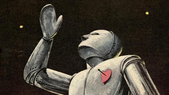 Auf einem Magazincover aus dem Jahr 1949 ist eine Zeichnung zu sehen: ein Roboter, der seine Hand zum dunklen Sternenhimmel hin hebt.