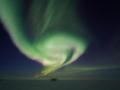Am Südpol ist es jetzt stockfinster und dort glüht das Polarlicht am Himmel (IceCube)