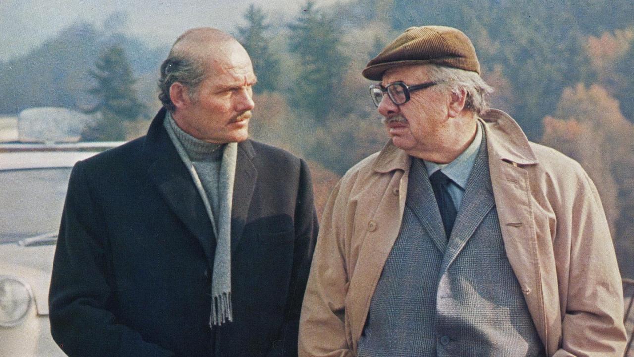 Der Richter und sein Henker 1975, Regie: Maximilian Schell, Darsteller: Robert Shaw (links) und Martin Ritt.