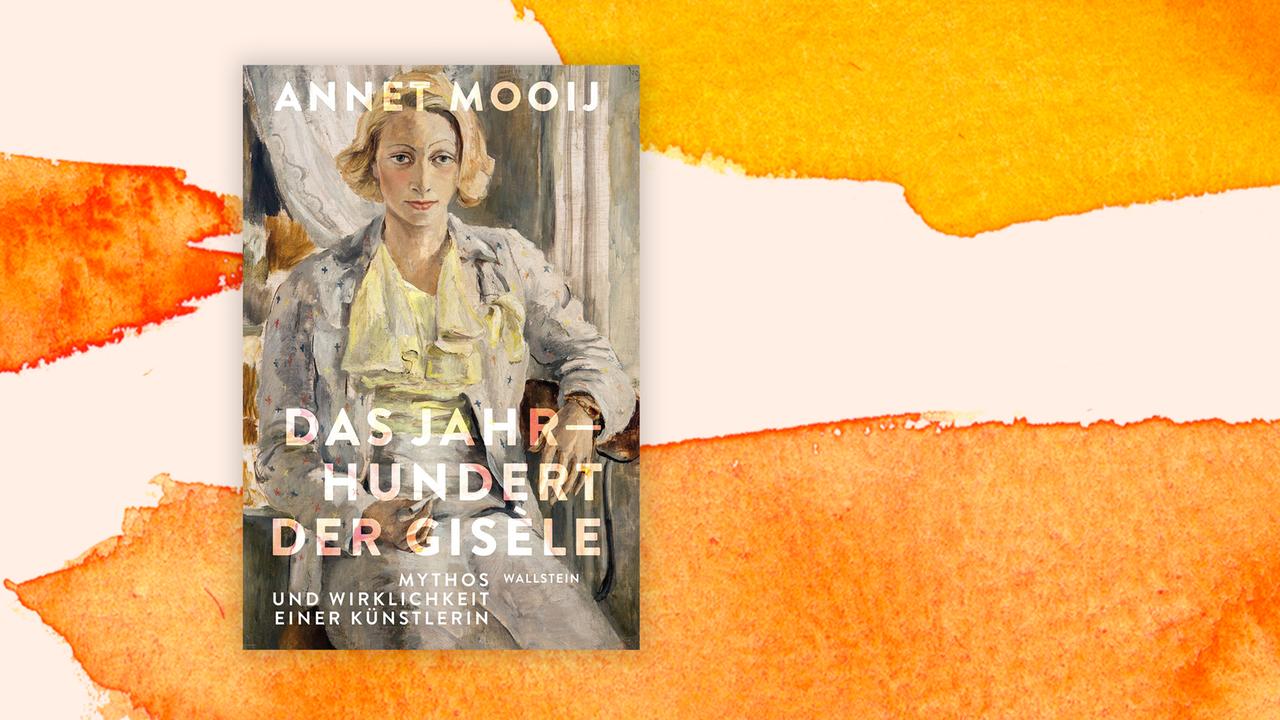 Cover des Buches "Das Jahrhundert der Gisele" von Annet Mooij auf orange-weißem Grund