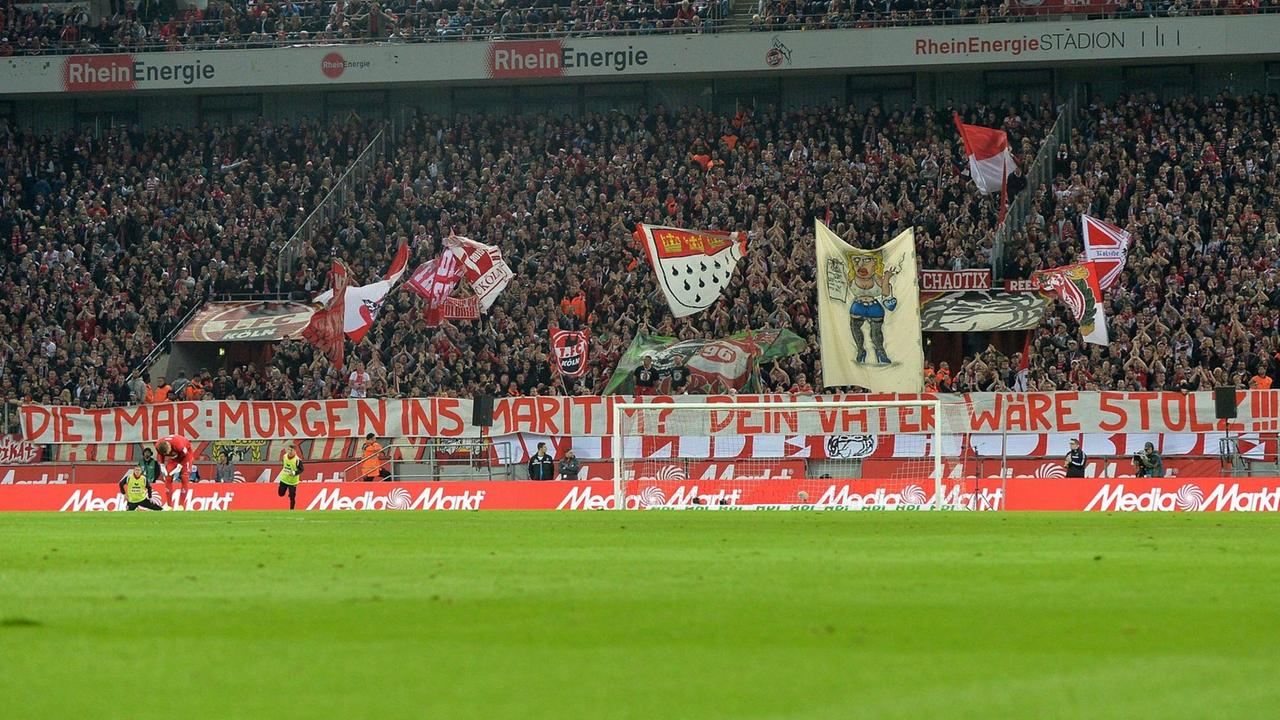 Fantribüne beim Bundesligaspiel 1. FC Köln gegen 1899 Hoffenheim am 21.4.2017. Fantribüne beim Bundesligaspiel 1. FC Köln gegen 1899 Hoffenheim am 21.4.2017.