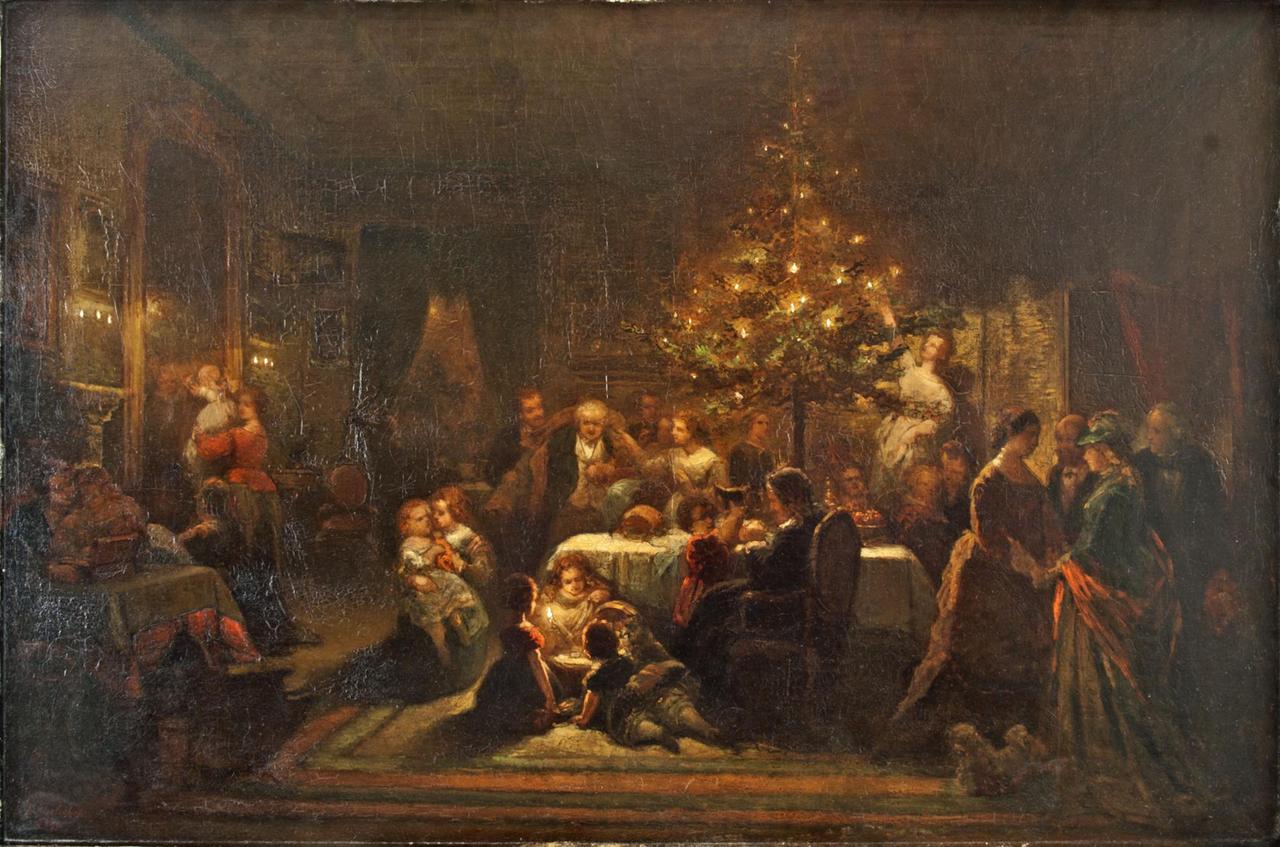 Weihnachtsfest, Eduard Geselschap, 1855/60 - Ein Kunstwerk, das in der Ausstellung "Engel, Hakenkreuz, Felsendom – Christbaumschmuck vom 19. Jahrhundert bis heute" im Deutschen Historischen Museum zu sehen ist.