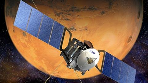 Mars-Express, die Raumsonde der ESA in einer Zeichnung