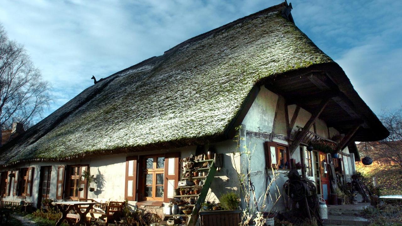 Das denkmalgeschützte "Dornenhaus" im Ostseebad Ahrenshoop, mit Reetdach. Das denkmalgeschützte "Dornenhaus" im Ostseebad Ahrenshoop, mit Reetdach.