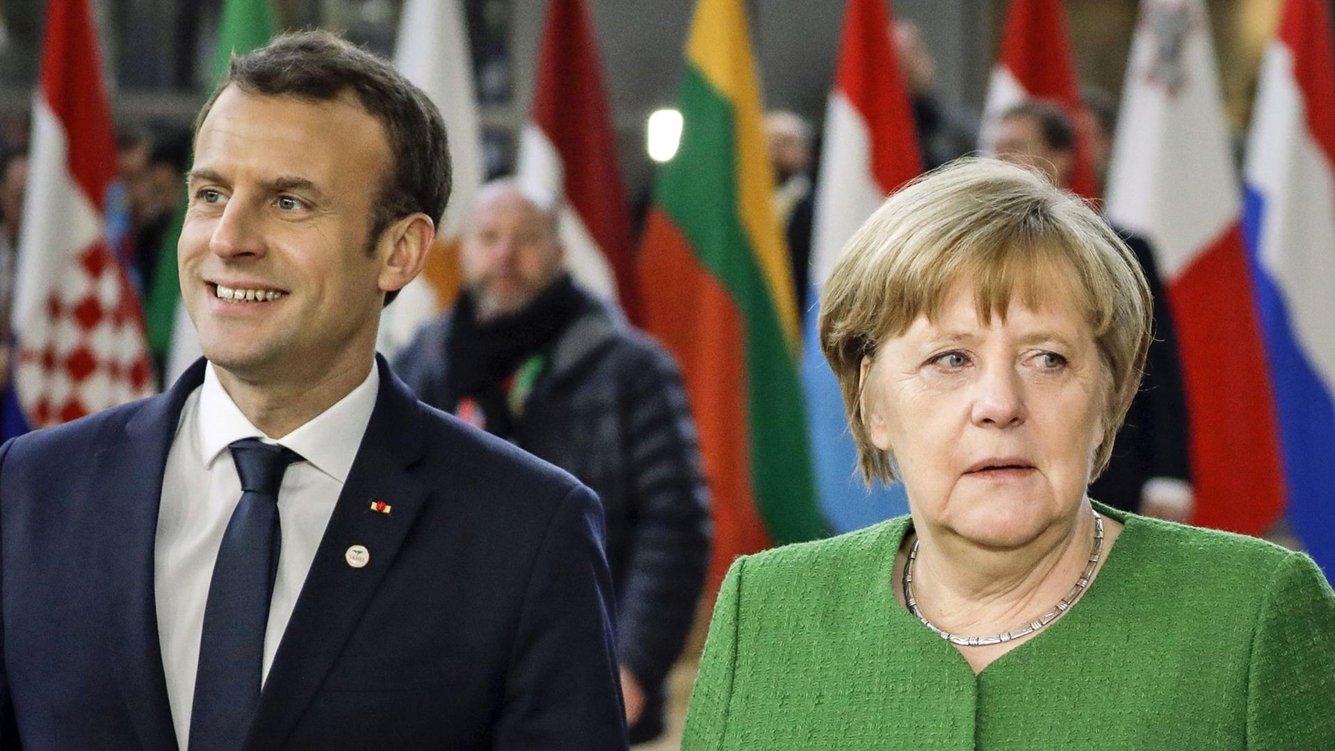 Der französische Präsident Emmanuel Macron und die deutsche Bundeskanzlerin Angela Merkel, Ende Februar 2018 in Brüssel Der französische Präsident Emmanuel Macron und die deutsche Bundeskanzlerin Angela Merkel, Ende Februar 2018 in Brüssel
