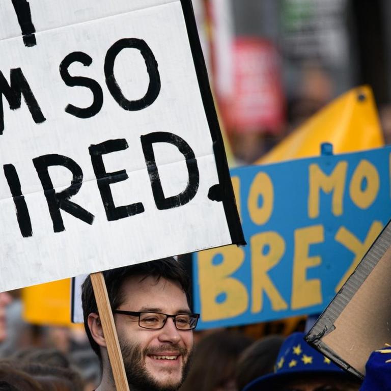 Protestierende gegen den Brexit nehmen an einer Kundgebung in der Innenstadt von London teil.