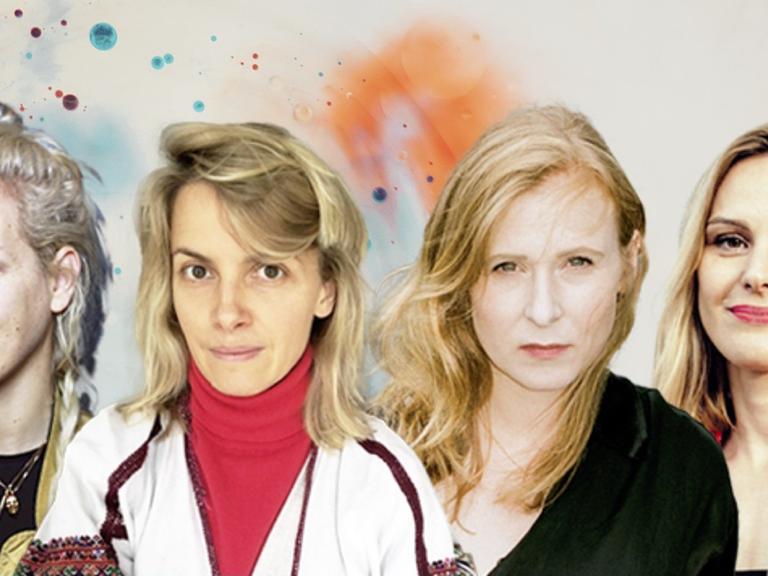 Fotomontage mit Porträts von Katrin Hahner, Julia Voss, Alicja Kwade und Sarah Elsing (von links). Alle blicken in die Kamera.