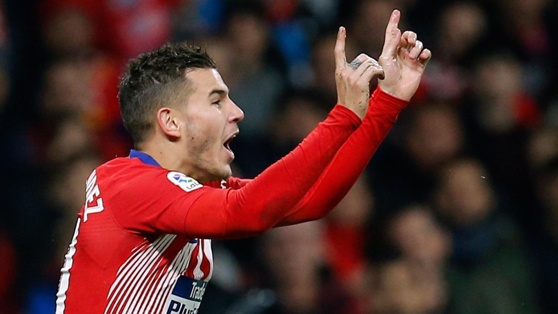 Lucas Hernandez von Atletico gestikuliert. Lucas Hernandez von Atletico gestikuliert.