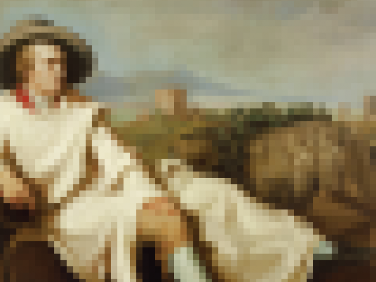 Goethe in Digitalien: Eine verpixelte Version des berühmten Porträtes des Dichters in der Campagna
