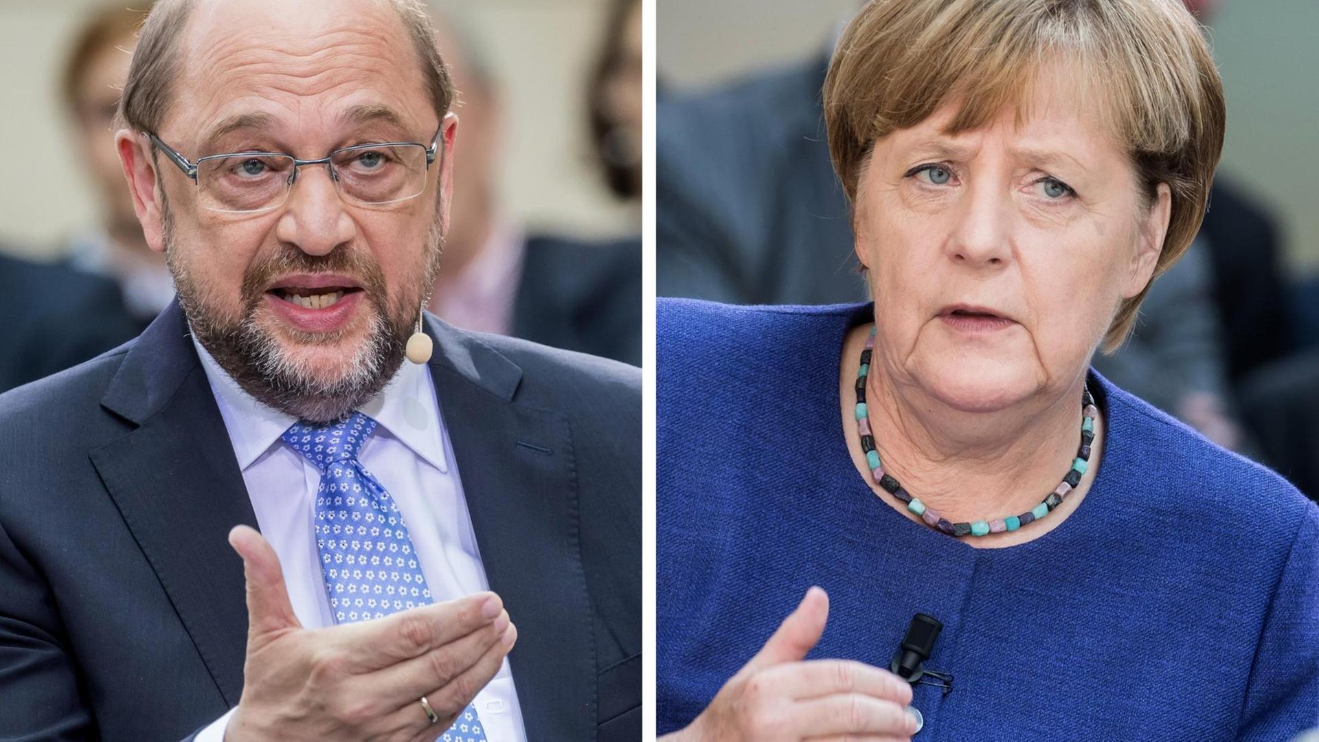 Die Foto-Montage zeigt die beiden Kanzler-Kandidaten von SPD und CDU, Martin Schulz und Bundeskanzlerin Angela Merkel. Die Foto-Montage zeigt die beiden Kanzler-Kandidaten von SPD und CDU, Martin Schulz und Bundeskanzlerin Angela Merkel.