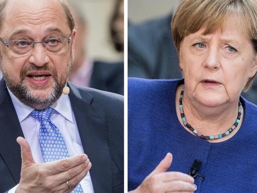 Die Foto-Montage zeigt die beiden Kanzler-Kandidaten von SPD und CDU, Martin Schulz und Bundeskanzlerin Angela Merkel.