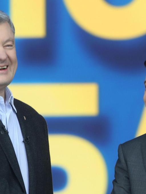 Die Debatte zwischen Petro Poroschenko und Wolodymyr Selenski im Kiewer Stadion am 20. April 2019.