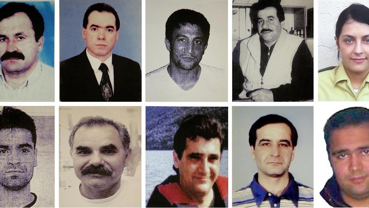Die Bildkombo zeigt undatierte Porträtfotos der zehn Neonazi-Mordopfer Enver Simsek, Abdurrahim Özüdogru, Süleyman Tasköprü, Habil Kilic und Polizisten Michele Kiesewetter (oben, v.l.), sowie Mehmet Turgut, Ismail Yasar, Theodorus Boulgarides, Mehmet Kubasik und Halit Yozgat (unten, v.l). Die Bildkombo zeigt undatierte Porträtfotos der zehn Neonazi-Mordopfer Enver Simsek, Abdurrahim Özüdogru, Süleyman Tasköprü, Habil Kilic und Polizisten Michele Kiesewetter (oben, v.l.), sowie Mehmet Turgut, Ismail Yasar, Theodorus Boulgarides, Mehmet Kubasik und Halit Yozgat (unten, v.l).