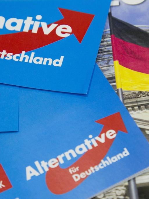 Flyer und Wahlposter der rechtspopulistischen Partei Alternative für Deutschland (AfD) in Berlin, 7.11.2016.