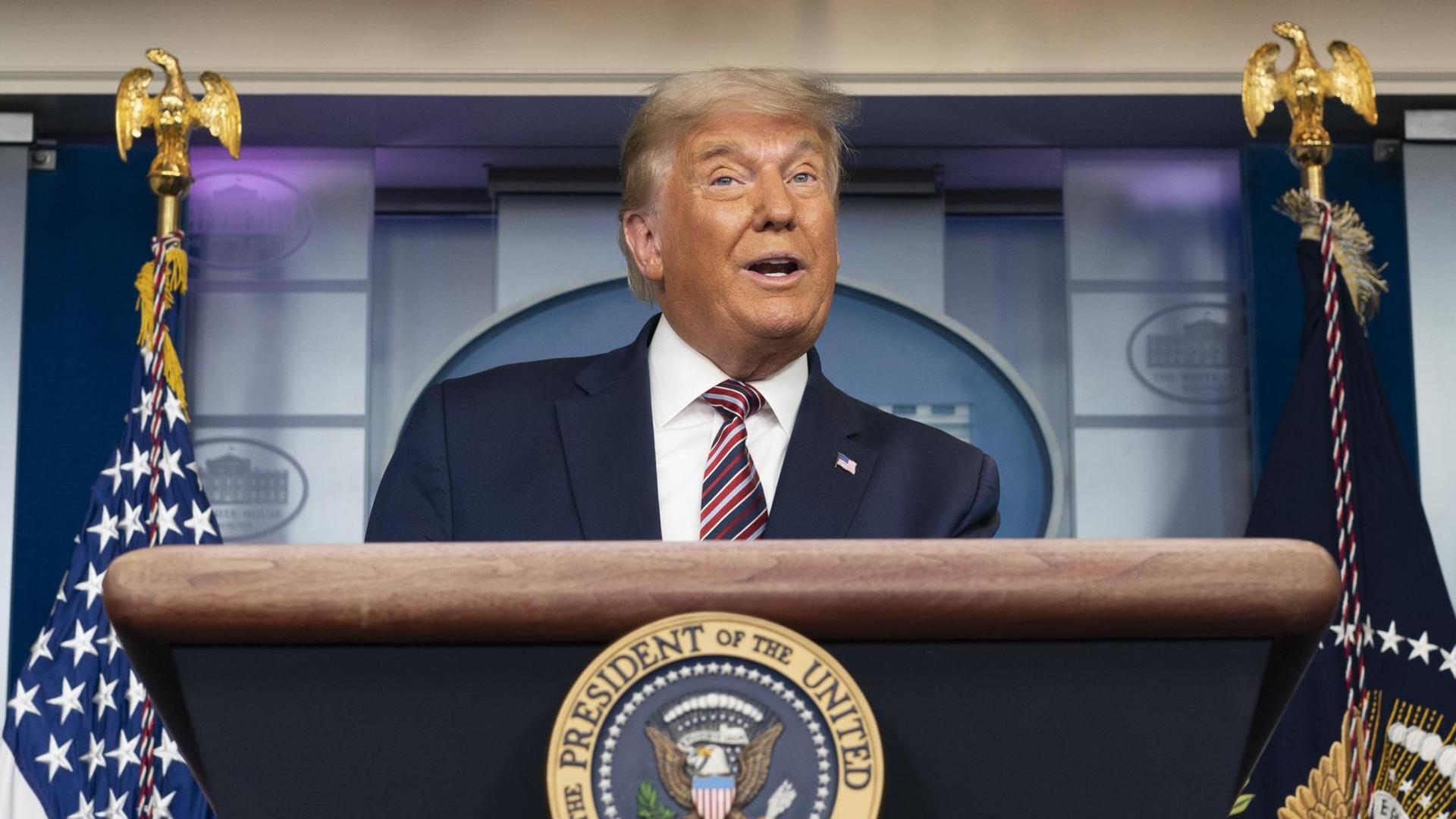 US-Präsident Donald Trump bei einem seiner Statements. US-Präsident Donald Trump bei einem seiner Statements.
