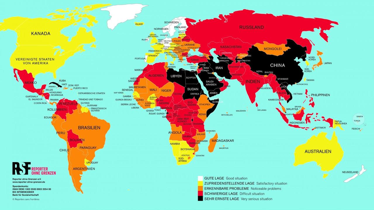 Weltkarte "Pressefreiheit weltweit"