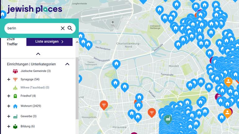 Screenshot des Portals jewish-places.de Screenshot des Portals jewish-places.de