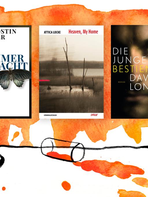 Zu sehen sind die drei Cover der ersten drei Buchtitel auf der Krimibestenliste im März 2020: "Sommer bei Nacht" von Jan Costin Wagner, "Heaven, My Home" von Attica Locke und "Die jungen Bestien" von Davide Longo.