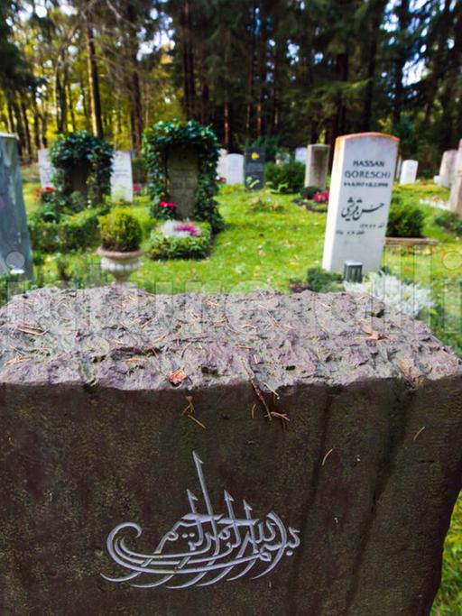Ein muslimisches Gräberfeld auf dem Münchner Waldfriedhof. Auf diesem Friedhof entstand vor 50 Jahren bayernweit das erste muslimische Grabfeld. Die Gräber unterscheiden sich kaum von christlichen Grabstätten, teils sind sie arabisch beschriftet.