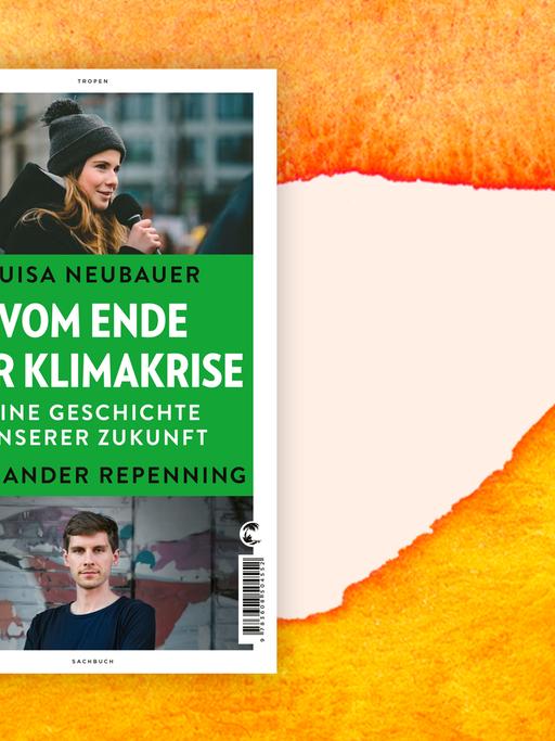 Cover des Buchs "Vom Ende der Klimakrise" vor orangem Hintergrund.