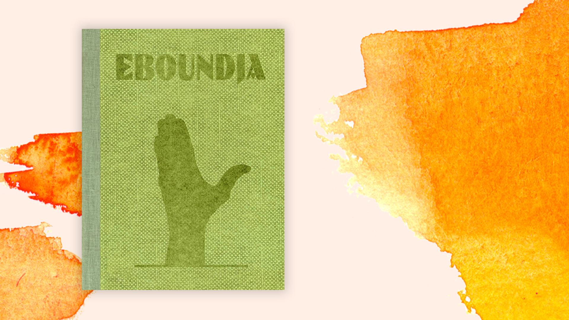 Cover von Reinout van den Bergh "Eboundja" vor orangenem Aquarellhintergrund Cover von Reinout van den Bergh "Eboundja" vor orangenem Aquarellhintergrund
