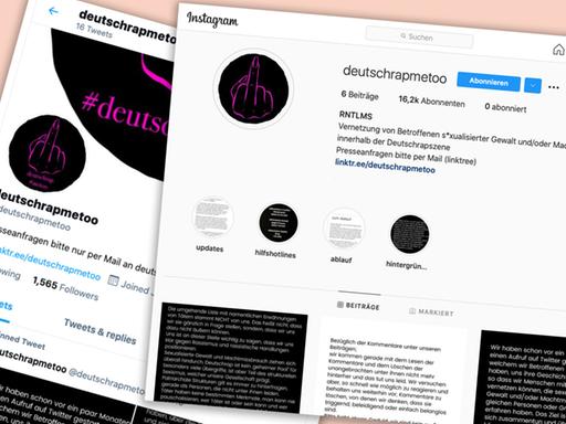 Screenshots des Twitter- und des Instagram-Auftritts von Deutschrapmetoo.