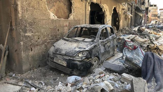 Zerstörungen in der Stadt Duma in Ost-Ghuta, Syrien