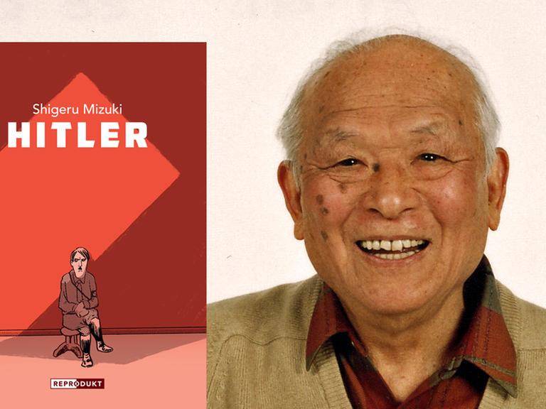 Eine Montage zeigt das Buchcover "Hitler" von Shigeru Mizuki neben einem Porträt des Autors.